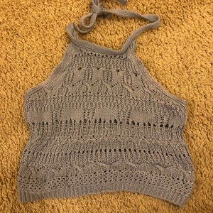 Womens Steel Blue/ Gray Crochet Halter Tank